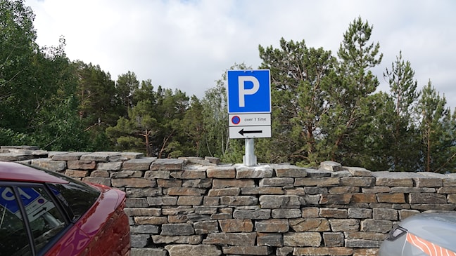 Parkeringsskilt som viser parkering forbudt over en time.
