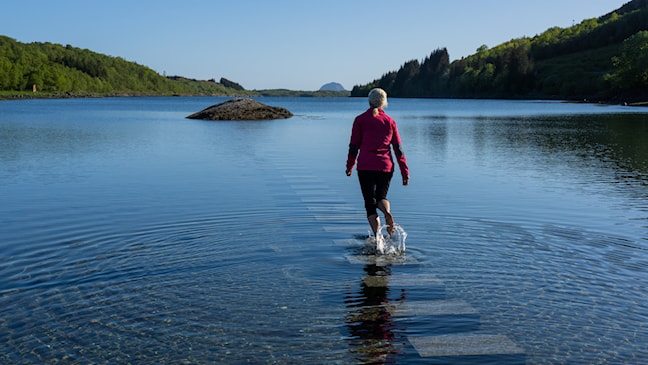 A fine balance on the stepping stones at high tide.