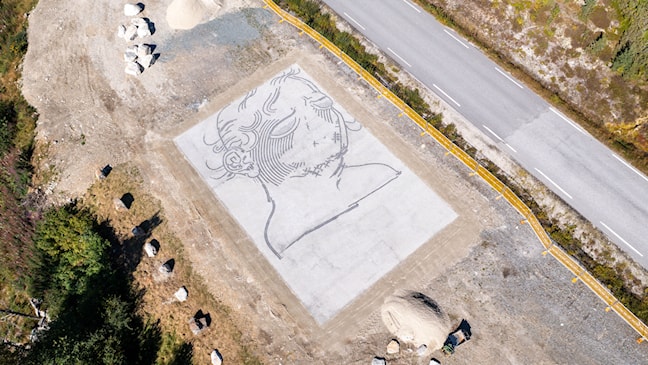 Det ferdige verket er utført i lys og mørk granitt og er satt sammen av 26 000 sten á 10x10 cm av profesjonelle steinleggere. 