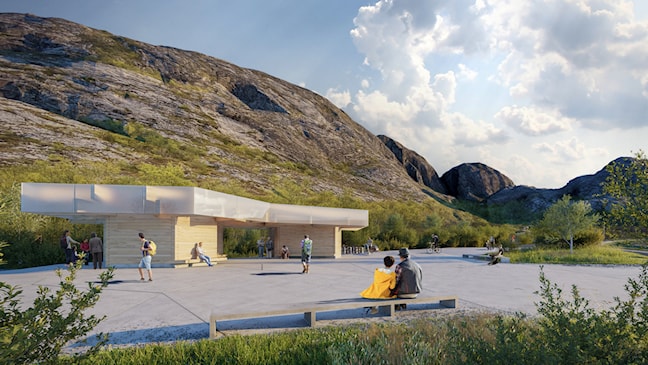 Torghatten servicehus. Illustrasjon Atelier Oslo Sivilarkitekter MNAL