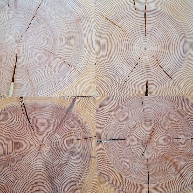 Nærbilde av trestrukturen i bygningen.