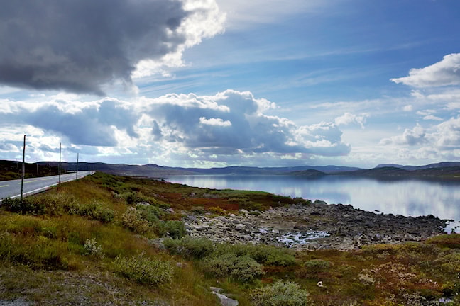 Hardangervidda, road and water.